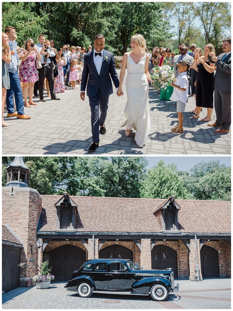 Bride and Groom Rolls Royce Meadowbrook Hall Wedding Michigan by Alicia Frances Photography
